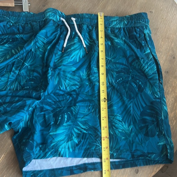 Men’s Blue Palm Swim Trunks 5” Compression Liner Shorts Stretch Zipper Pocket - Picture 11 of 14